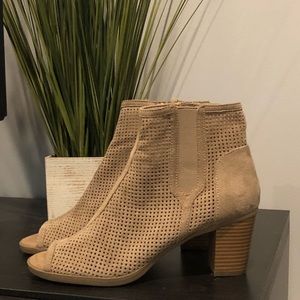 Tan Perforated Open Toe Booties Size 8.5